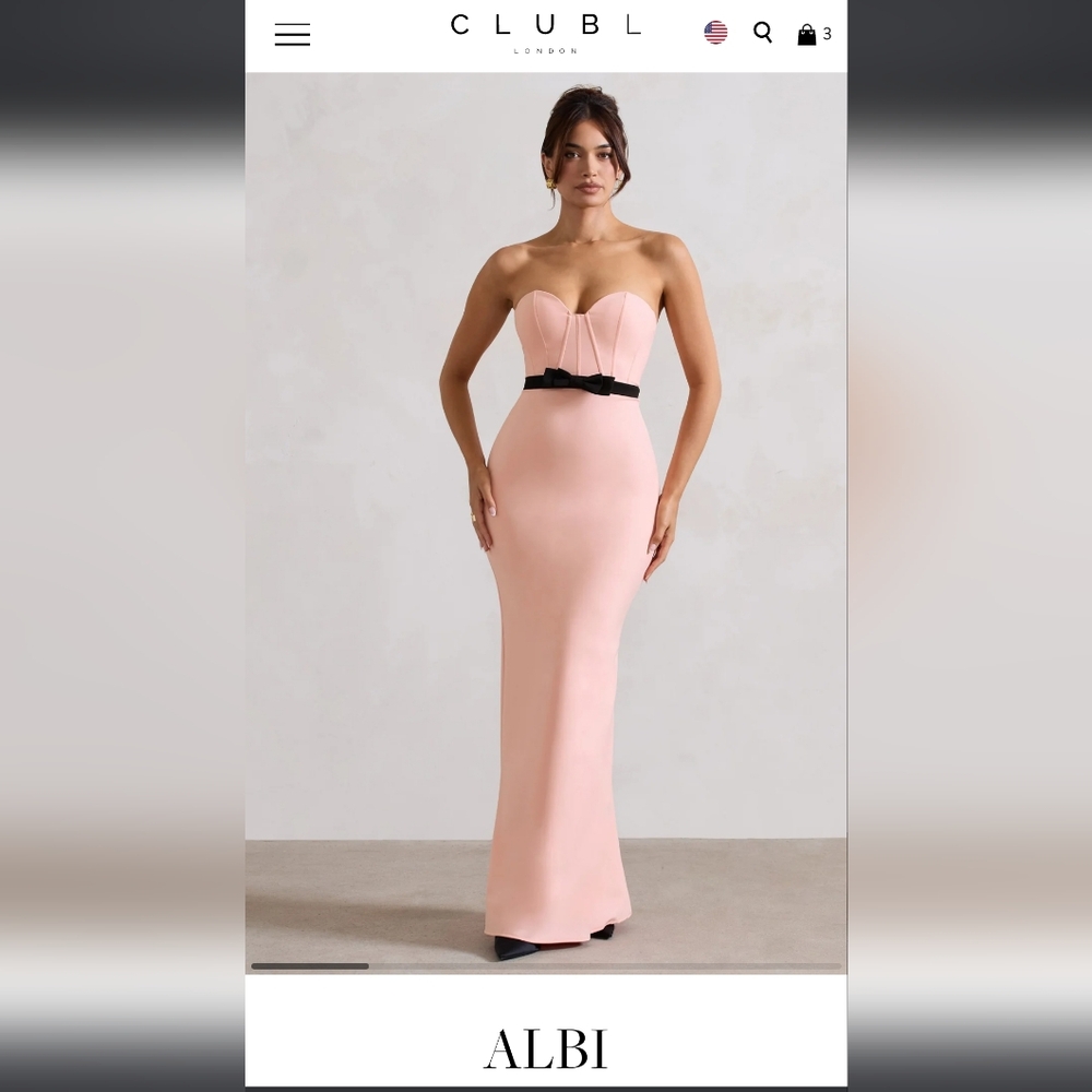 Club L London Baby Pink Strapless Dress with Black Bow